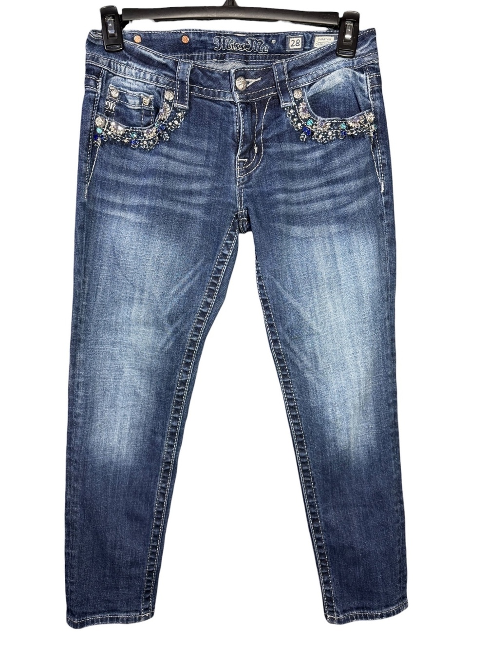 Miss Me signature Crop Jeans Jewel Embellished Size 28 (Q21)
